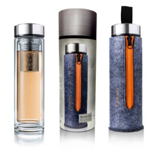 Creano Premium stiklinis termobutelis – elegantiškas 2in1 arbatai ir kavai su filtru butelis, 400 ml